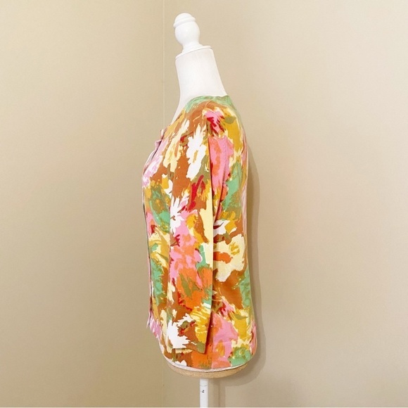 Talbots Watercolor Button Front Pima Cotton Cardigan - Medium - Picture 2 of 9